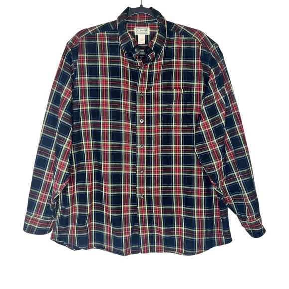 L.L. Bean Shirt Mens Large Long Sleeve Scotch Red Plaid Flannel Vintage Outdoor - Picture 1 of 12